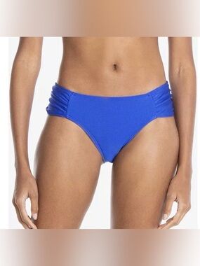 Rachel Roy COBALT SHIMMER Boardwalk Basics Ruched-Side Bikini Bottom, Small, $58